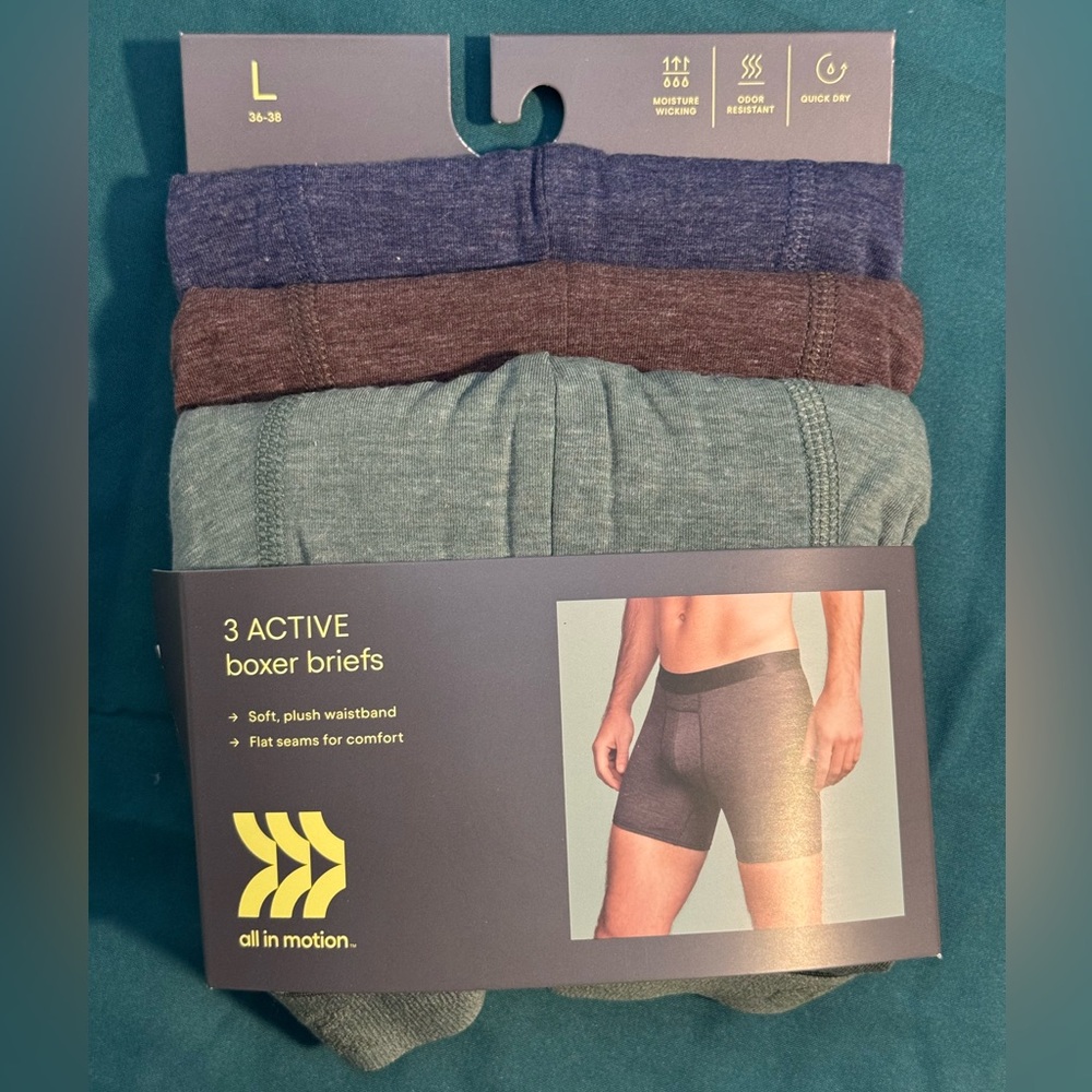 All in Motion Men's Boxer Briefs - Navy, Brown, Teal
